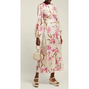 Zimmermann Corsage Pink Orchid Print Round Neck Silk Blend Midi Dress